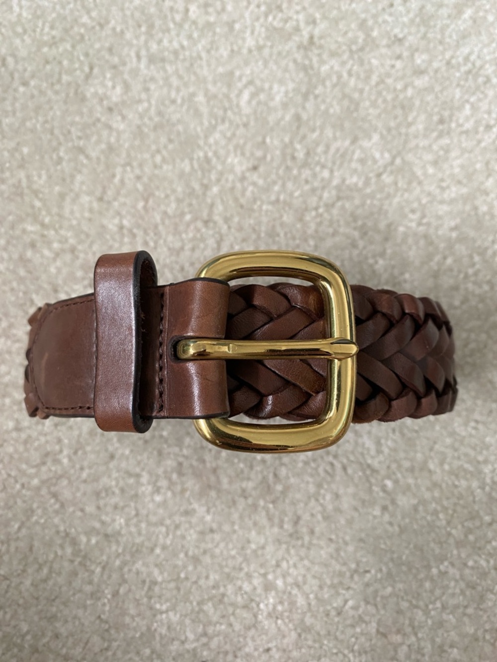 Cole Haan Brown Braided Leather Belt with Gold Buckle
